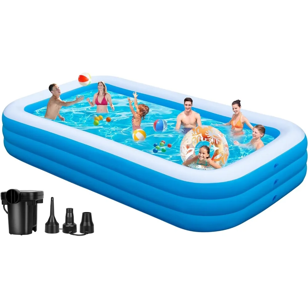 

Inflatable Pool Large - 130''X72''X22'',Oversize Blow Up Pool with Pump,Thickened 0.6mm Adult Pools for Family,Big Swimming Pool