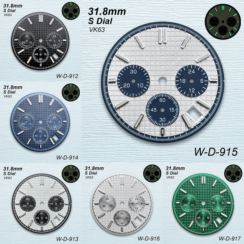 

31.8mm S Logo Panda Oak Dial Fit VK63 Quartz Movement Green Luminous High-Quality Watch Modification Accessories
