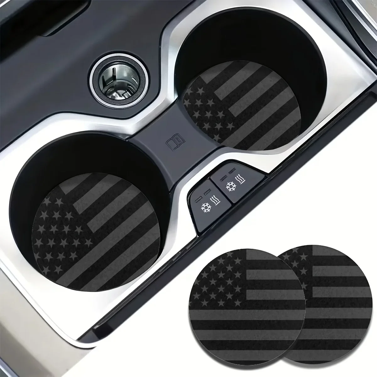 

2pcs Water Absorbable American Flag Car Cup Holder Coaster Mats, Car Interior Accessories For Women & Men, Cup Coaster For Car Vehicles & Home