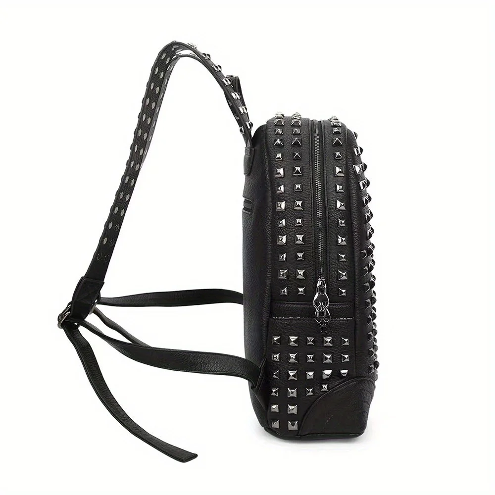 

Faionable Casual Leather Bapa Travel Cuter Bag Skull Nail Head Texture Double oulder Bag Trendy Bookbag