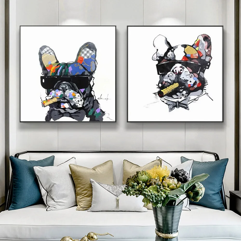 Scandinavian Simple Wall Art French Bulldog Smoking Graffiti HD Canvas Poster Print Home Bedroom Living Room Decoration