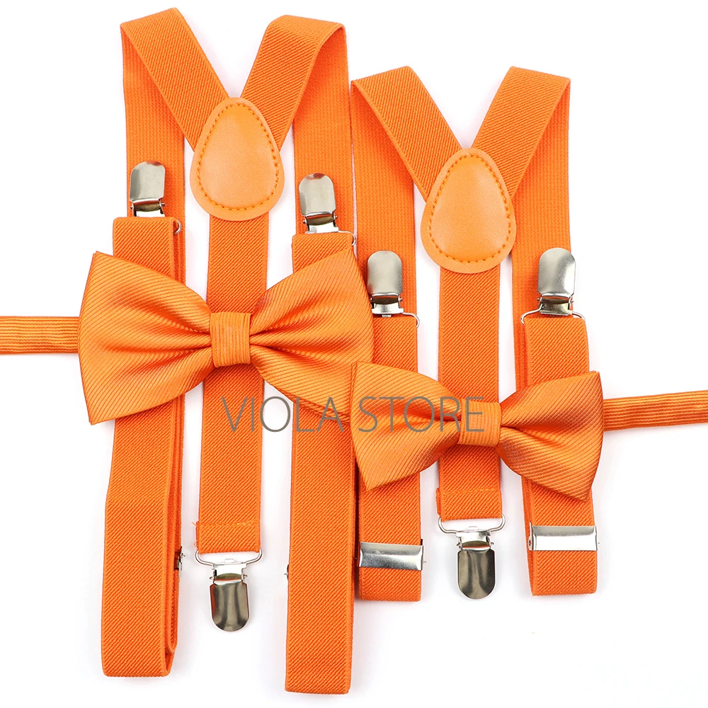 Conjuntos de tirantes elásticos sólidos para hombres y mujeres, pajarita, naranja, jengibre, rosa, camisa de boda para niños, tirantes de mariposa,