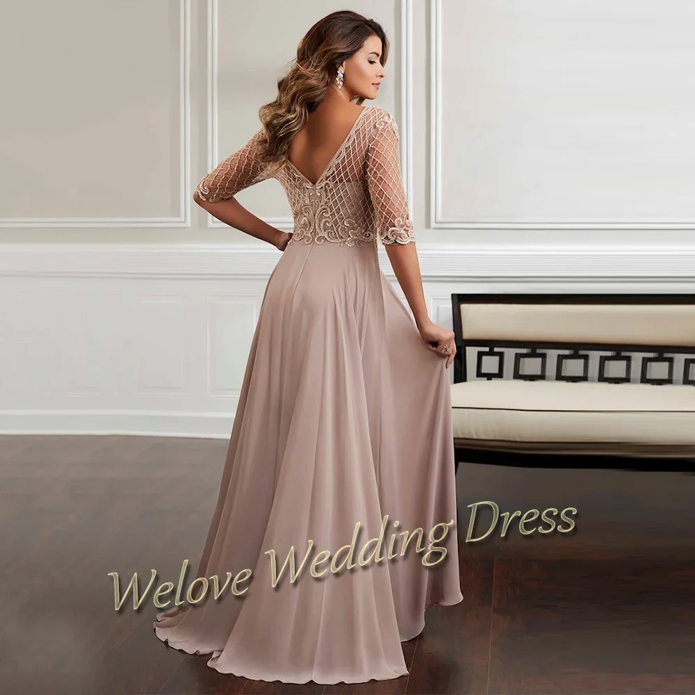 Summer Chiffon Woman Dresses For Bride Mother Half Sleeve A Line Simple Wedding Guest Gown Scoop Neck Floor Length