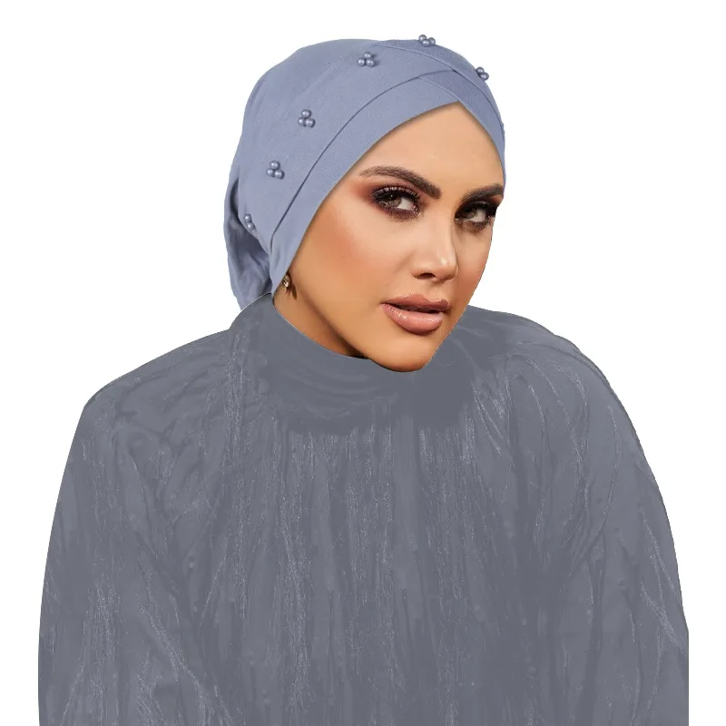 

New Beads Headscarf Hat Forehead Cross Beanies Bonnet Muslim Hijab Head Cover Women Chemo Cap Hair Loss Head Wrap Turbante Mujer