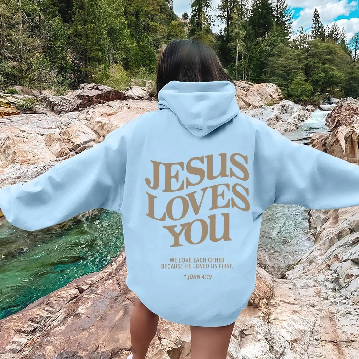 Jesus Loves You 후드티 여성용 기독교 스웨트 오버 사이즈 레터 프린트 Christian Hoodies 캐주얼 긴 소매 풀오버
