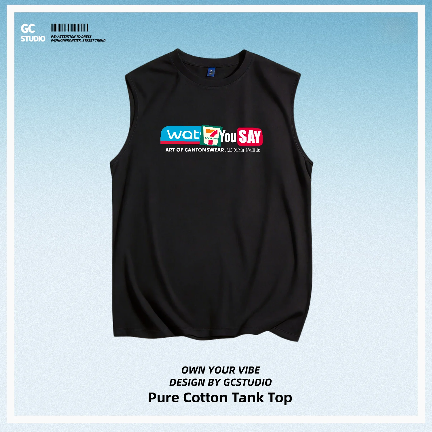 Pure Cotton Sleeveless Vest round Neck Unisex Summer Design Sensation Cantonese Culture Print Breathable Sporty Style Male Yo...