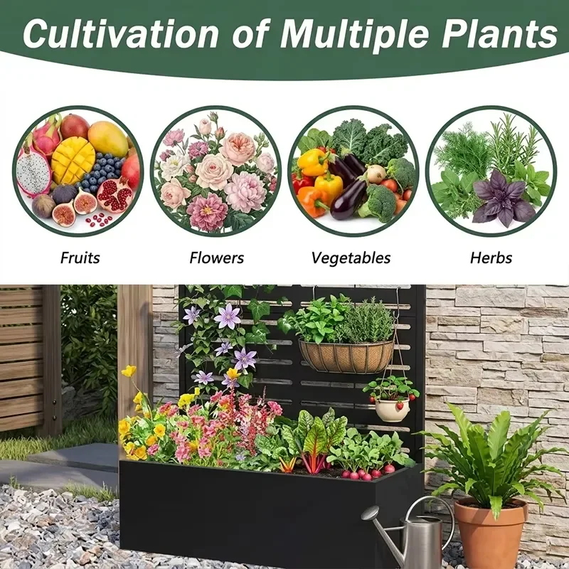 Outdoor Metal Planter Box with Trellis Privacy Screen Galvanized Raised Garden Bed for Climbing Plants