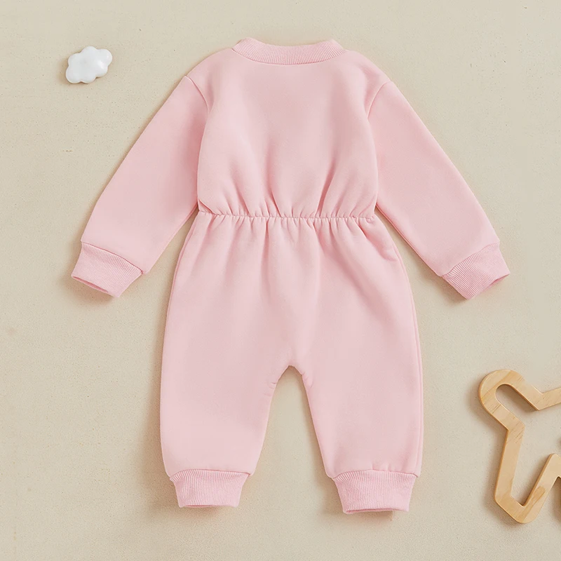 Newborn Baby Fleece Romper Solid Color Long Sleeve Zipper Front Full Length Jumpsuit image 3