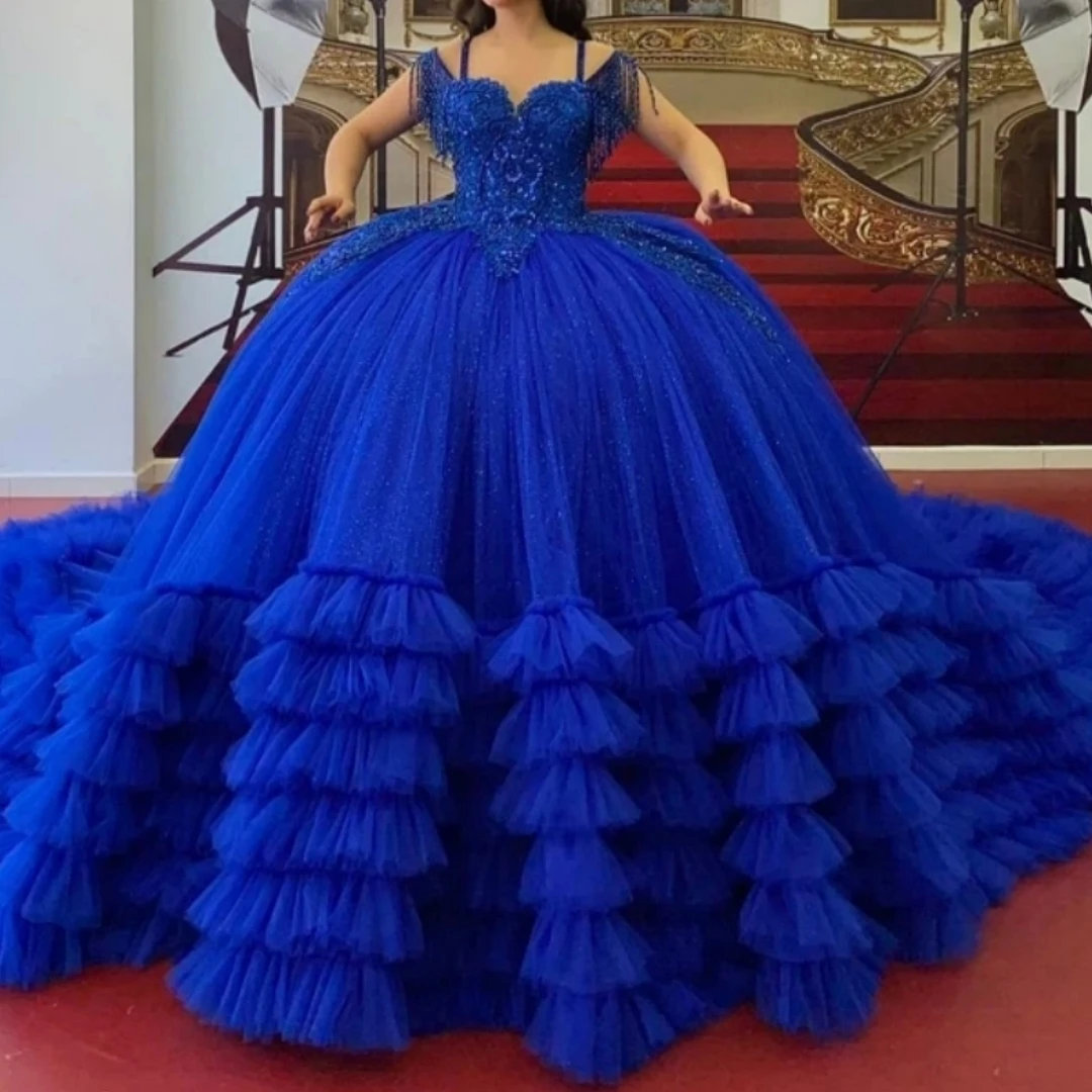 

Luxury Royal Blue Quinceanera Dresses Off Shoulder Sequined Beading Ball Gown Prom Party Dress Vestido De 15 Anos Pageant Wear