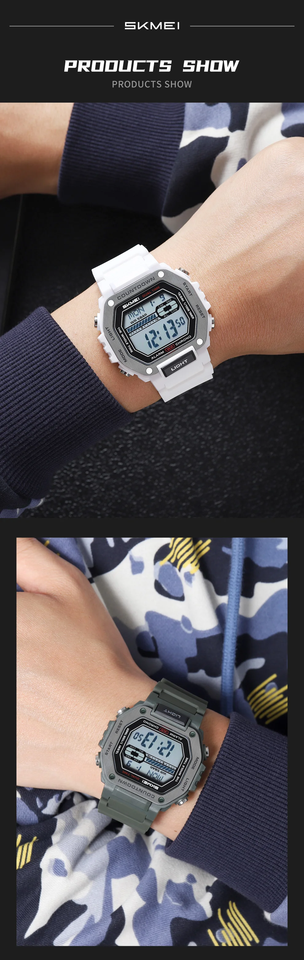 SKMEI 2522 Neue Digitale Countdown-Sportuhr für Männer LED Chrono Militäruhr Wasserdichte Herren-Armbanduhr Wecker Montre Homme – Detail 3