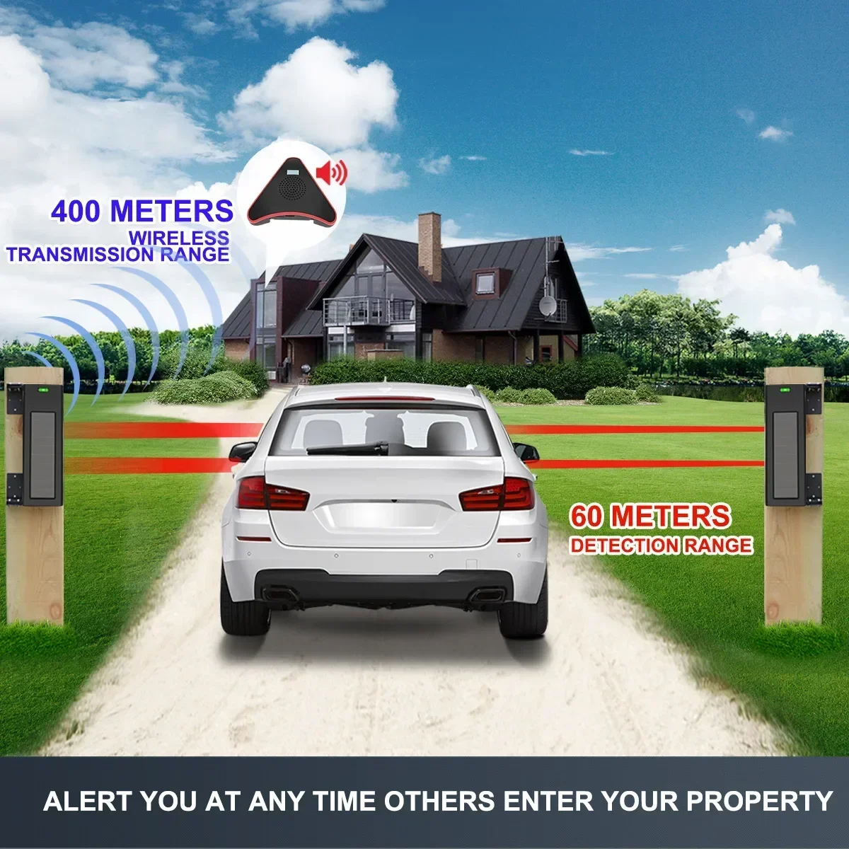 New Wireless Home Alarm System Solar Wireless Driveway Alarm System-400 Meters Range-60 Meters Sensor Security-protection