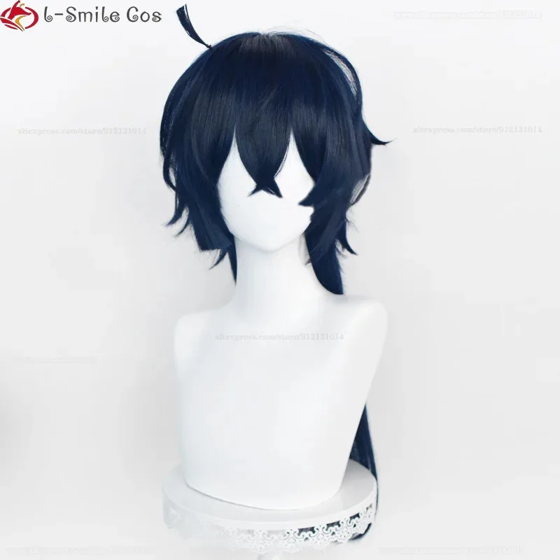 qq38Anime Cosplay Vanitas No Karte Wig Rambut Tahan Panas Biru Hitam Panjang 68cm Anting + Topi Wig