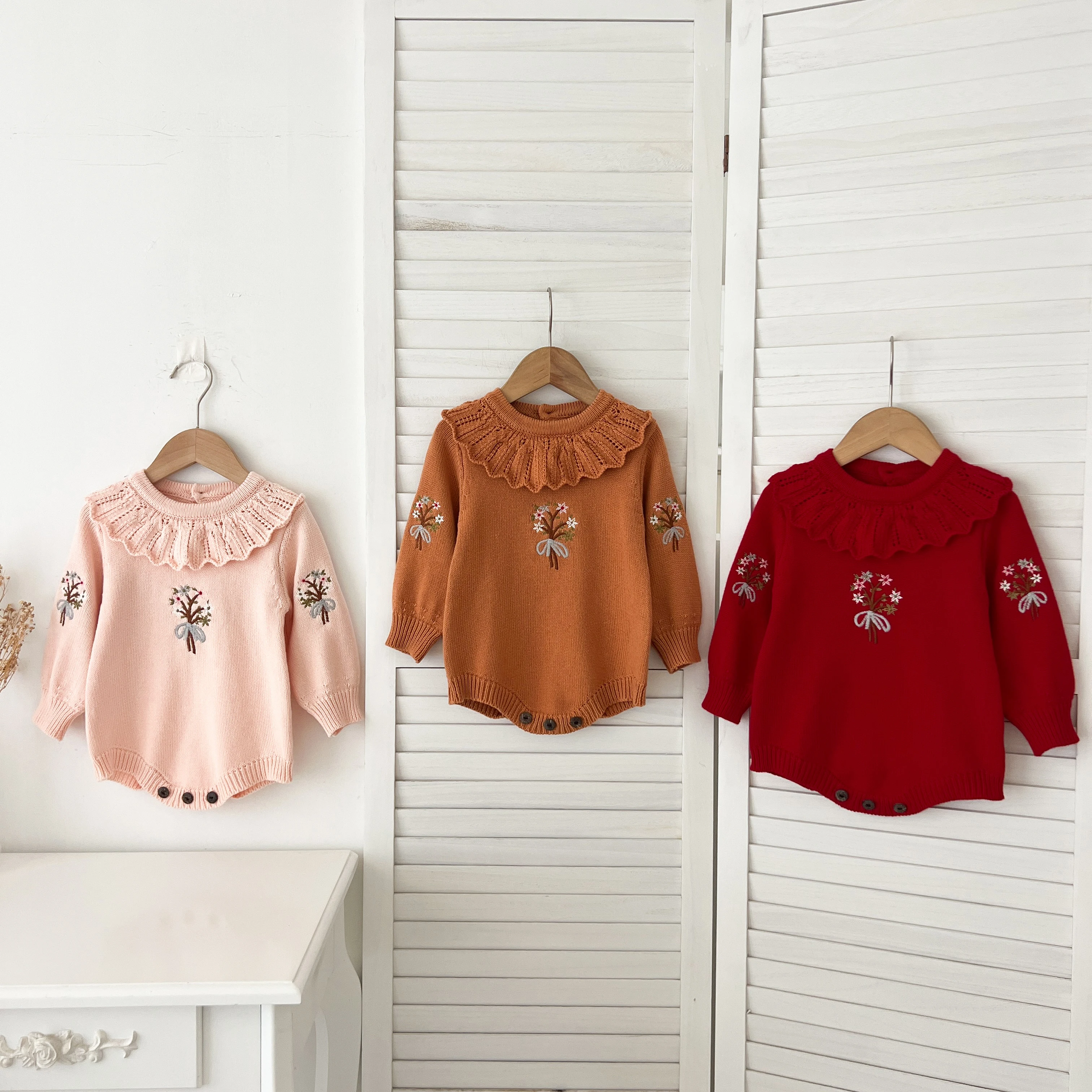 Weihnachten Stickerei Floral Baby Mädchen Pullover Strampler Neugeborenen Lange Ärmel Stricken Kleidung Prinzessin Strickwaren Winter Herbst Overall ﻿ – Detail 16