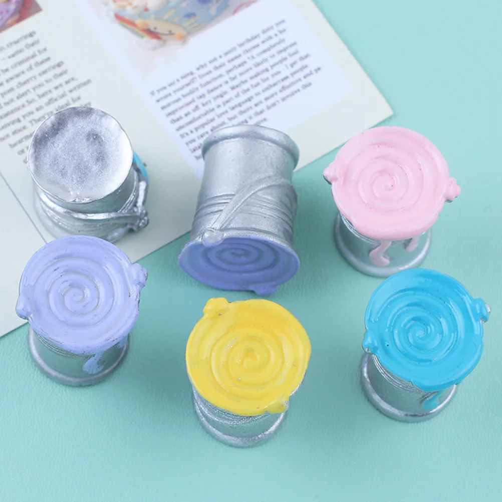 6 Pcs Simulated Paint Bucket Miniature Kit Toys Model House Decoration Resin Small Models Can Modeling Crafts