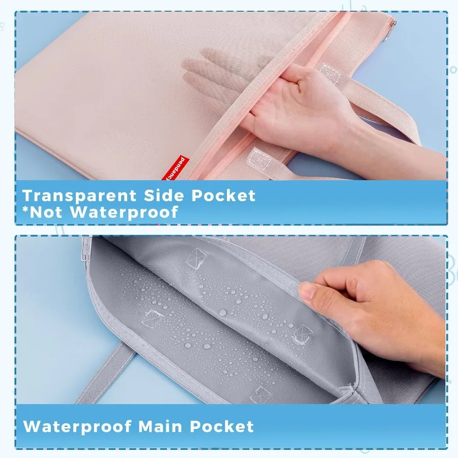 Custodia pendente con cerniera in rete, formato A4, grande, doppia tasca, impermeabile, con manico, 11x13,8 pollici, pieghevole, per riporre documenti