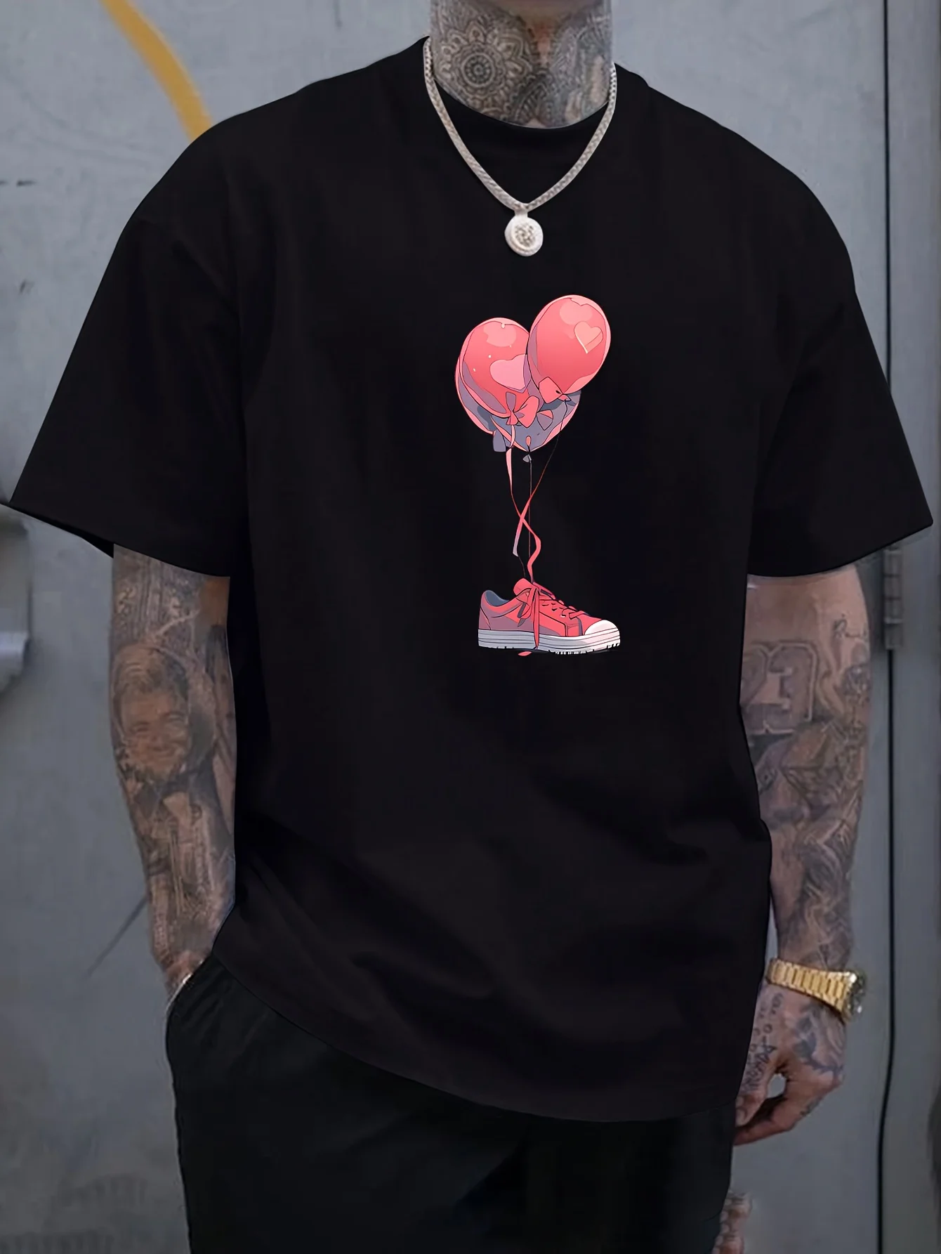 

Love Balloon with Shoe Print T-Shirt 100% Cotton O-Neck Short Sleeve Summer Casual Mens T-shirt Streetwear