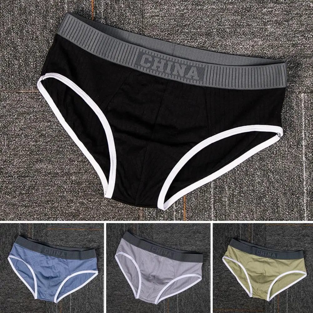 Anti-septic Men Briefs Mid Waist Elastic Soft Breathable Men's Underwear U Convex Striped Contrast Color Casual Men Underpants