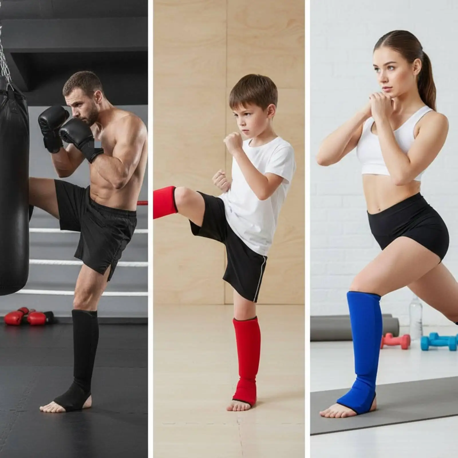 Protective Leg Guards Shin and Foot Coverage Knitted Cotton Sponge EVA Padding for Boxing Taekwondo Workouts