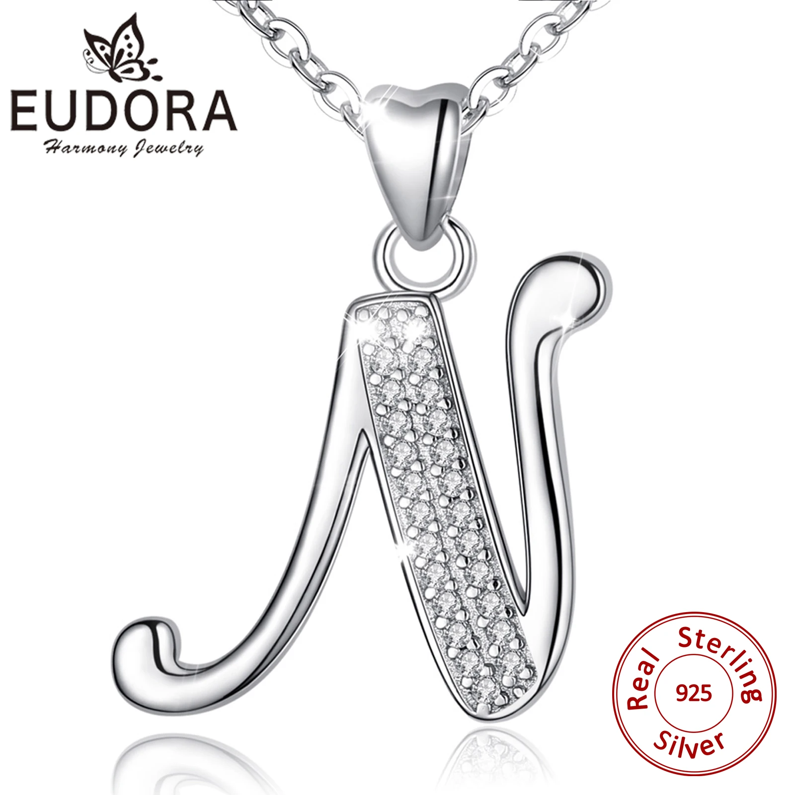 

EUDORA Sterling Silver Large Initial Letter Necklace Large Letter Writing Letters 26 A-Z Pendant Monogram Necklace Women's Gift