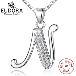 EUDORA Sterling Silver Large Initial Letter Necklace Large Letter Writing Letters 26 A-Z Pendant Monogram Necklace Women's Gift