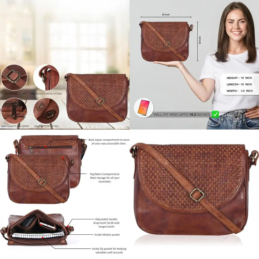 

Women's Adjustable Strap Crossbody Purse with Genuine Leather, Mobile Pocket, and Zipper Closures