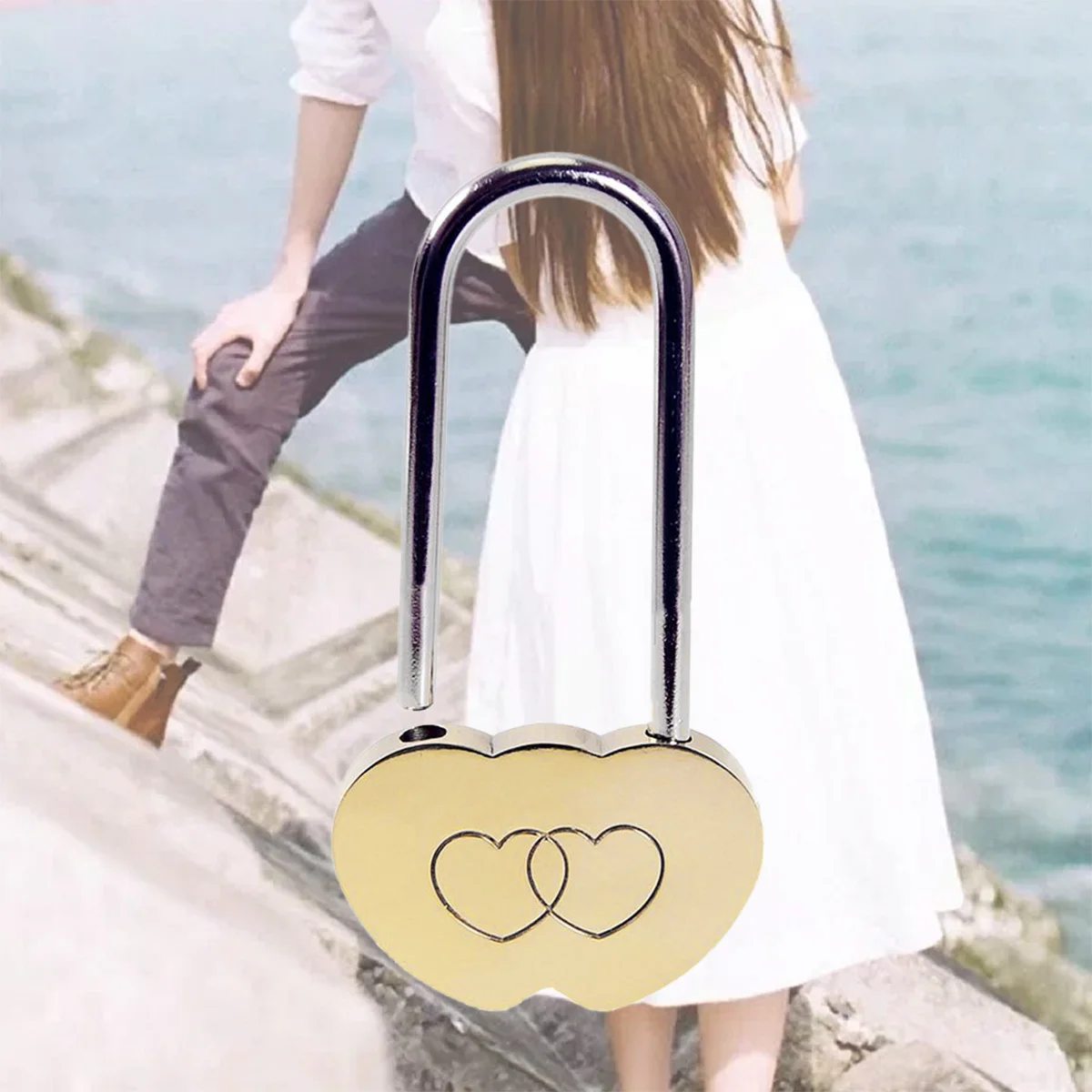 

50Mm Copper Concentric Heart Wish Lock For Love Couples Wedding Anniversary Decoration Durable Shiny Lock Witness Eternal Love