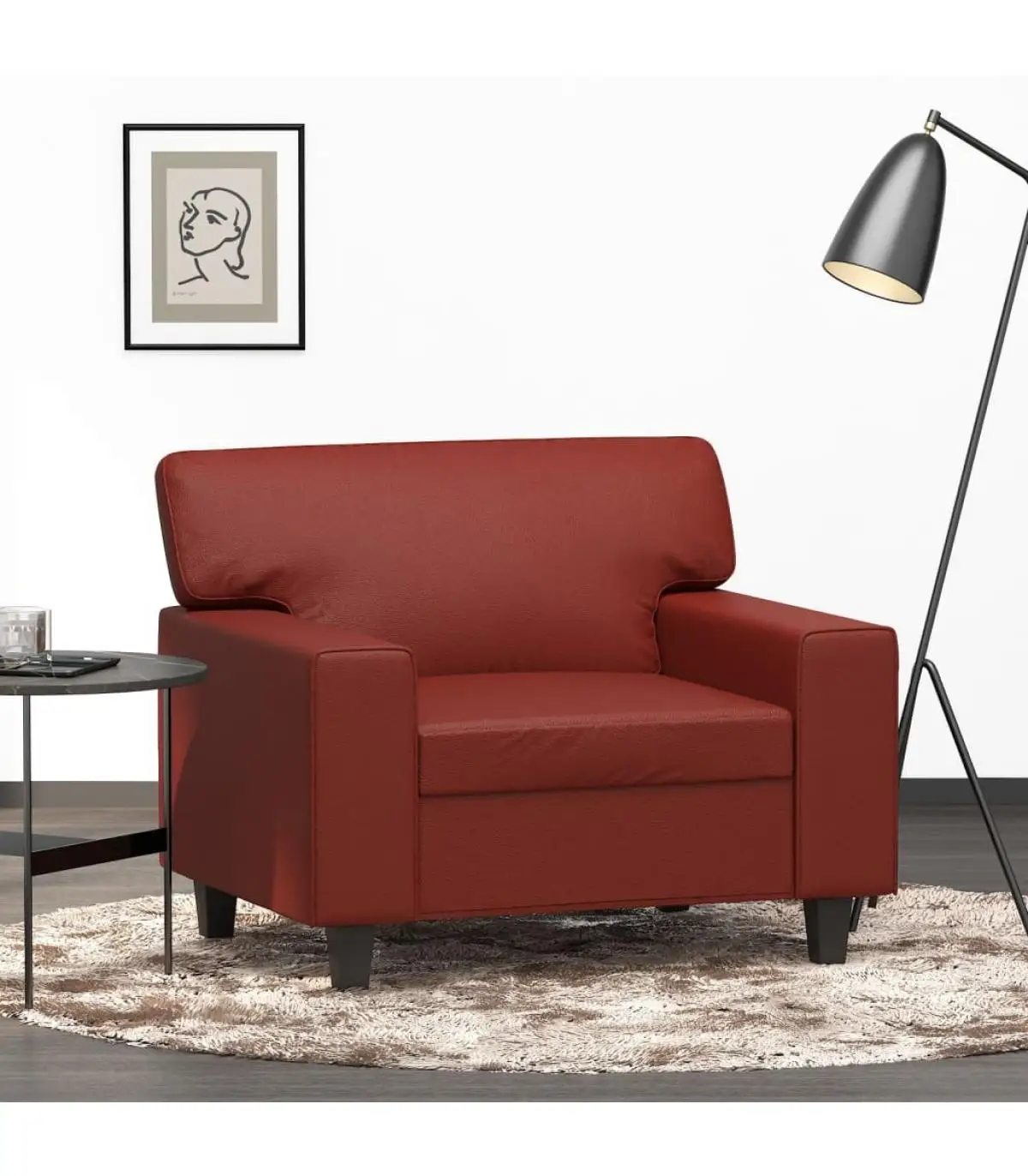 Sofa armchair red synthetic leather Red 60 cm