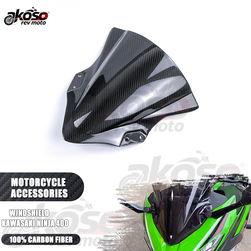 

100% 3K Carbon Fiber Motorcycle Modified Windshield Windscreen Deflector Fairing Cover For Kawasaki Ninja 400 2019 Accessories