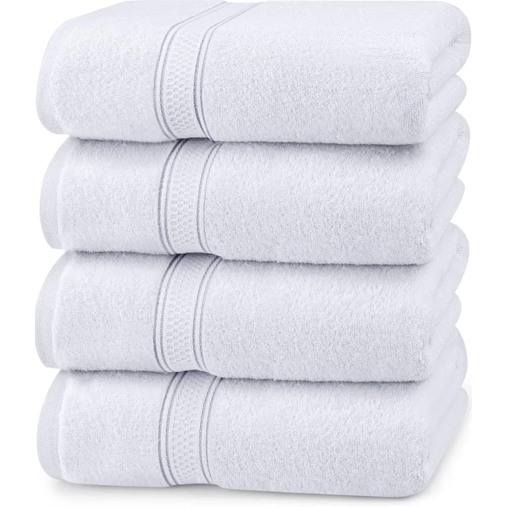 

4 Pack Premium Bath Towels Set, (27 x 54 Inches) 100% Ring Spun Cotton 600GSM Quick Drying Towels, for Daily Use (White)