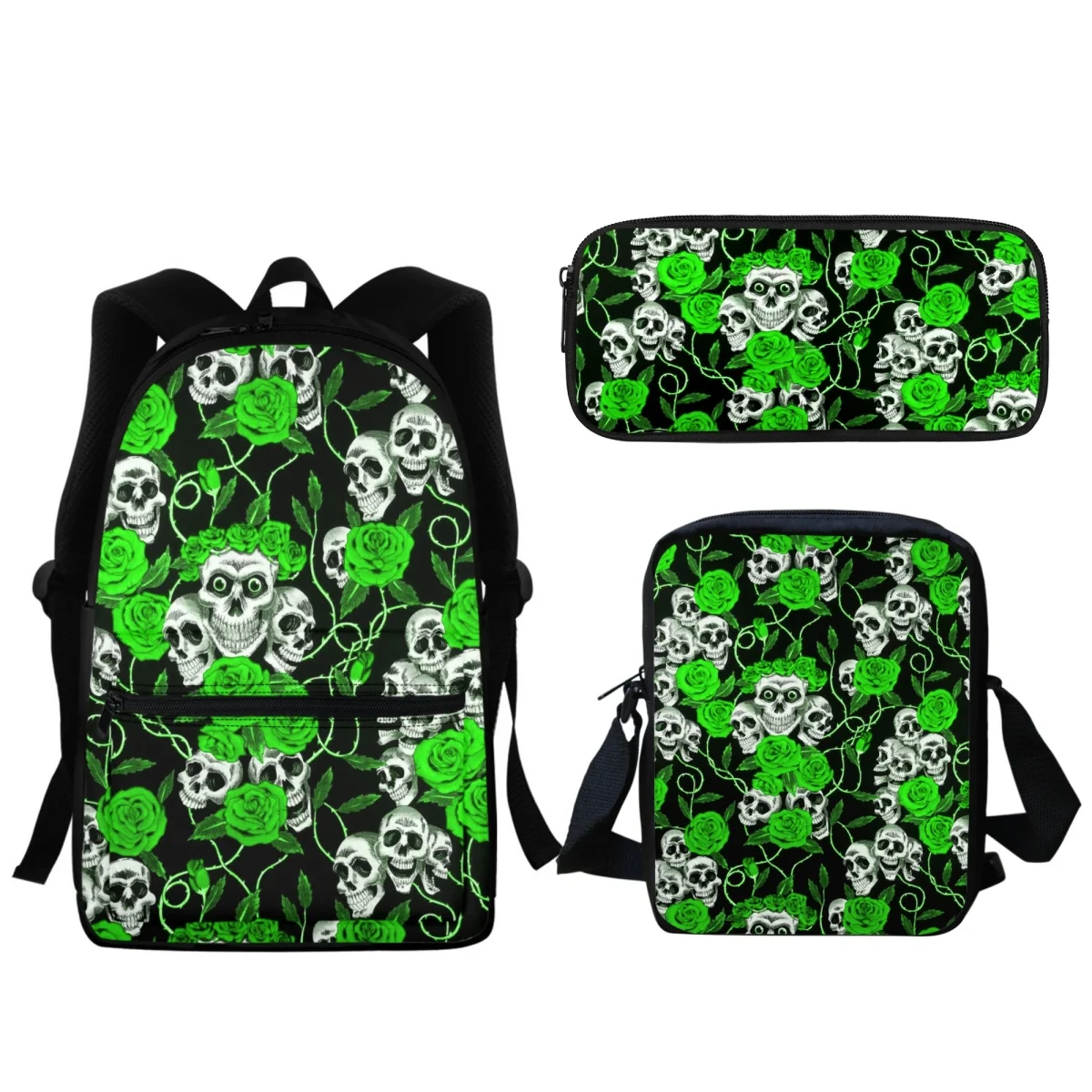 

Horror Skull Rose Brand Design Student School Bag Large Capacity Zipper Kindergarten Backpack Girls Boys Bookbag Messenger Bag