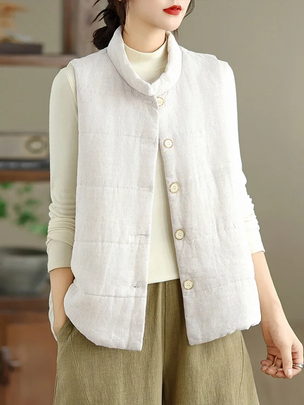 

Thiened Artistic Women's Jaet Autumn Winter Cotton Vest Warm Retro Sle Faionable Versatile Single-Button Closure Long...