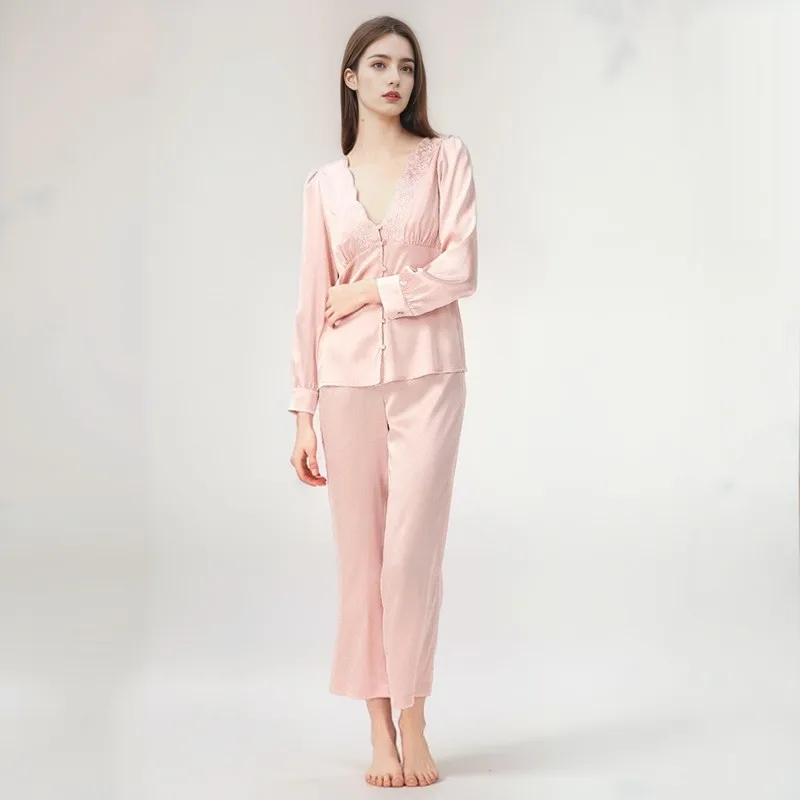 High Quality Hot Selling Real Silk Pajamas for Women 2024 Spring and Autumn Ladies Home Leisure Suit