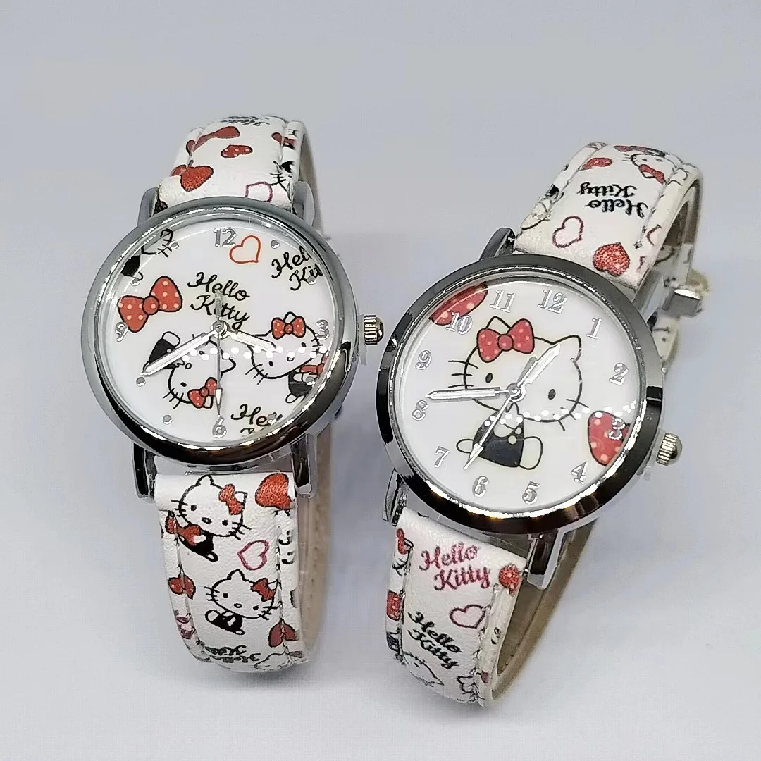 MINISO Sanrio Hello Kitty Children\'s Watch  Cartoon Anime High Quality White Leather Watch Toy Kid Gift