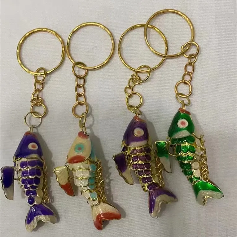 5pcs Lifelike Sway Lucky 4.5 Goldfish Charm Keychain Cloisonne Animal Enamel Pendants Koi Fish Keyrings for Women Kids Gift