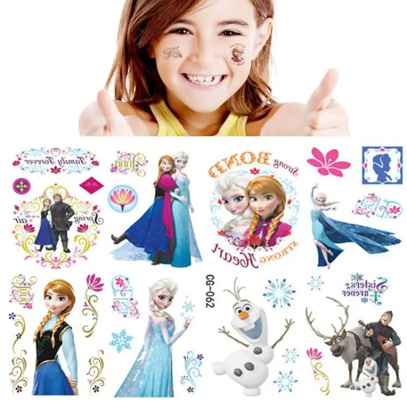 Pegatinas de dibujos animados de Frozen para niños, tatuaje de princesa Elsa, Anna, Disney, decoración de fiesta de cumpleaños, juguetes adhesivos, regalos, novedad