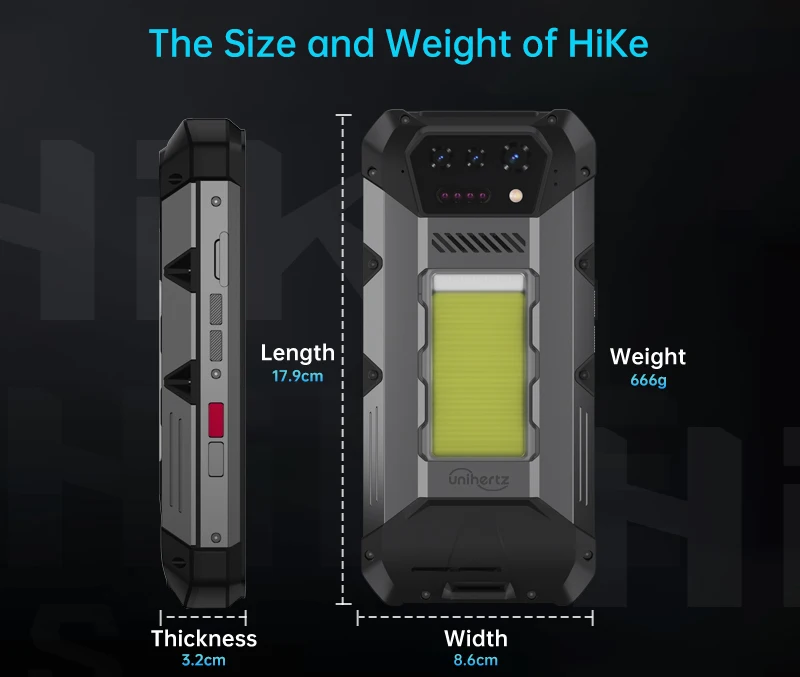 Unihertz Hike 8849 Rugged Smartphone Android 14 with 1200 Lumen 200 Meter Flashlight 23800mAh 12GB+512GB G200 CPU Dual Speaker