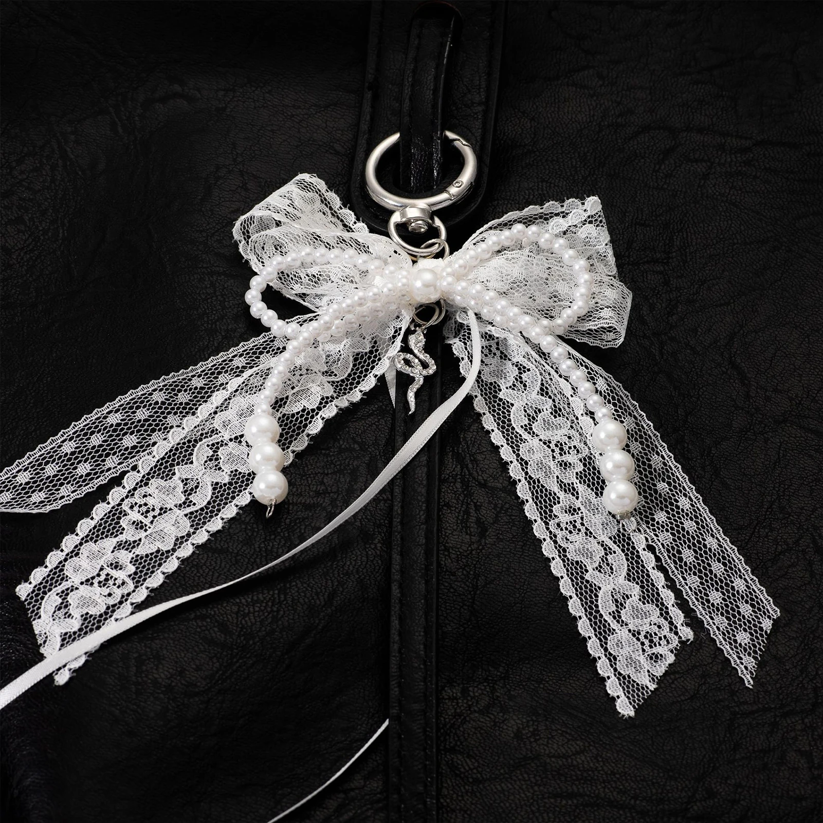 Lace Bow Keychain Key Ring Pendant Bag White Beaded Lace Bow Keychain Ribbon Beaded Keychain Package Accessory Holiday Gift
