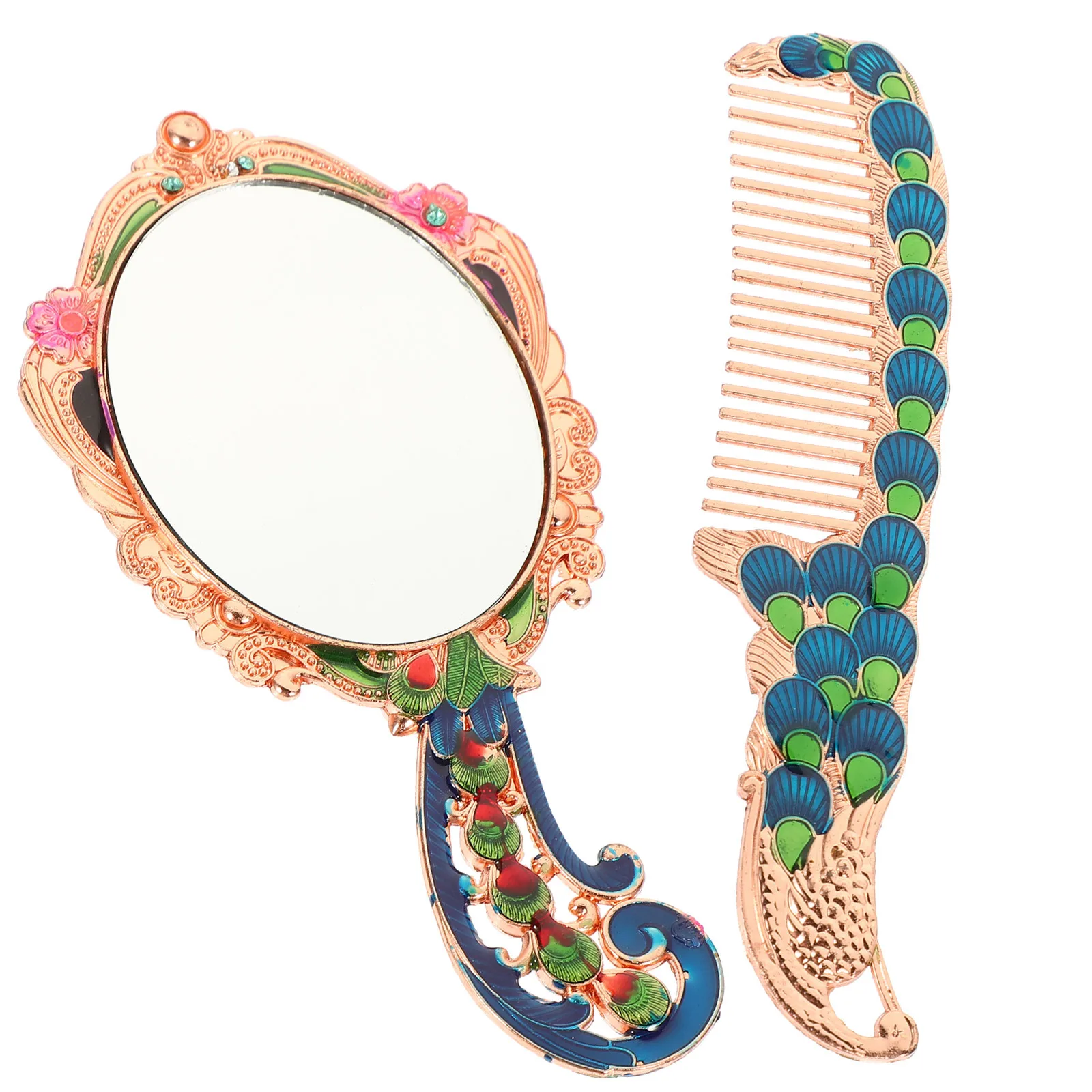 Set di pettini per specchio in metallo retrò da 2 pezzi, specchio cosmetico portatile per donne, ragazze, viaggi, feste, picnic, accessori alla moda