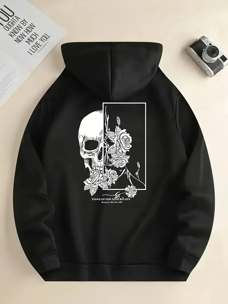

Skull Roses Graphic Printing Autumn and Winter Cotton Hoodie for Men and Women Outdoor Street Sports Training Brand Trendy