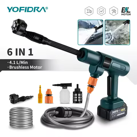 YOFIDRA 200Bar Brushless Electric High Pressure Water Spray Gun 3500W 6IN1 Car Clean Washer Garden Tool For Makita Battery Pin