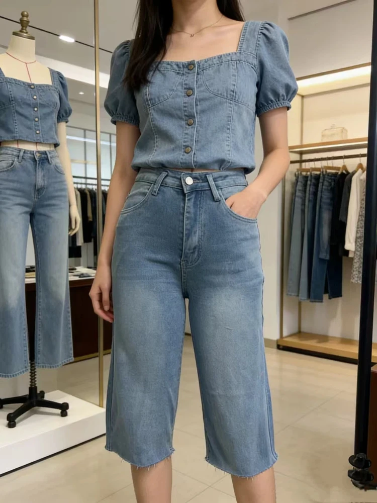 Women's High Waisted Denim Bermuda Shorts Knee Length Stretchy Baggy Frayed Hem Vintage Y2K Streetwear Casual Jean Shorts