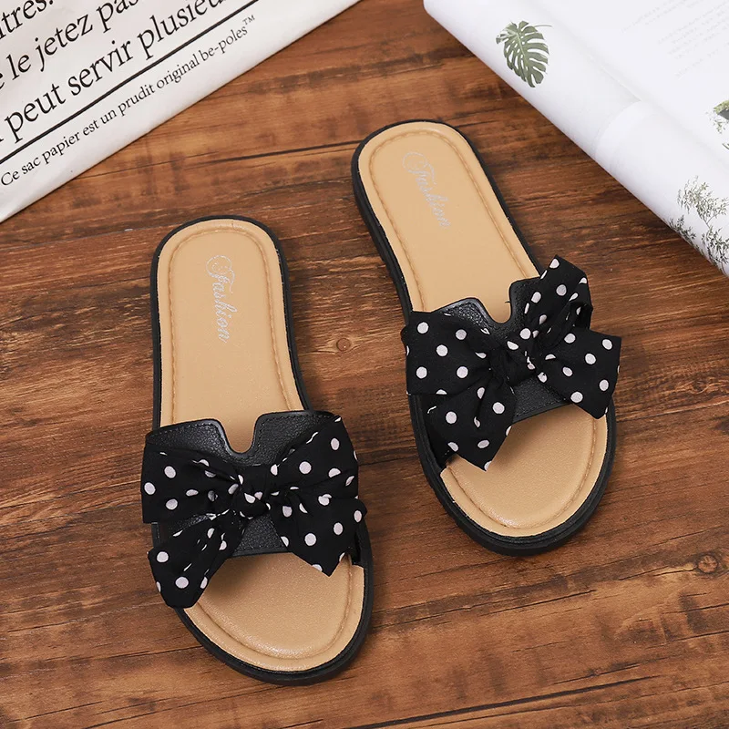 2024 New Bow Flats Open Toe Slide Sandals Non-slip Flip Flops Children Home Slippers Kids Girls Summer Cute Beach Slippers Shoe