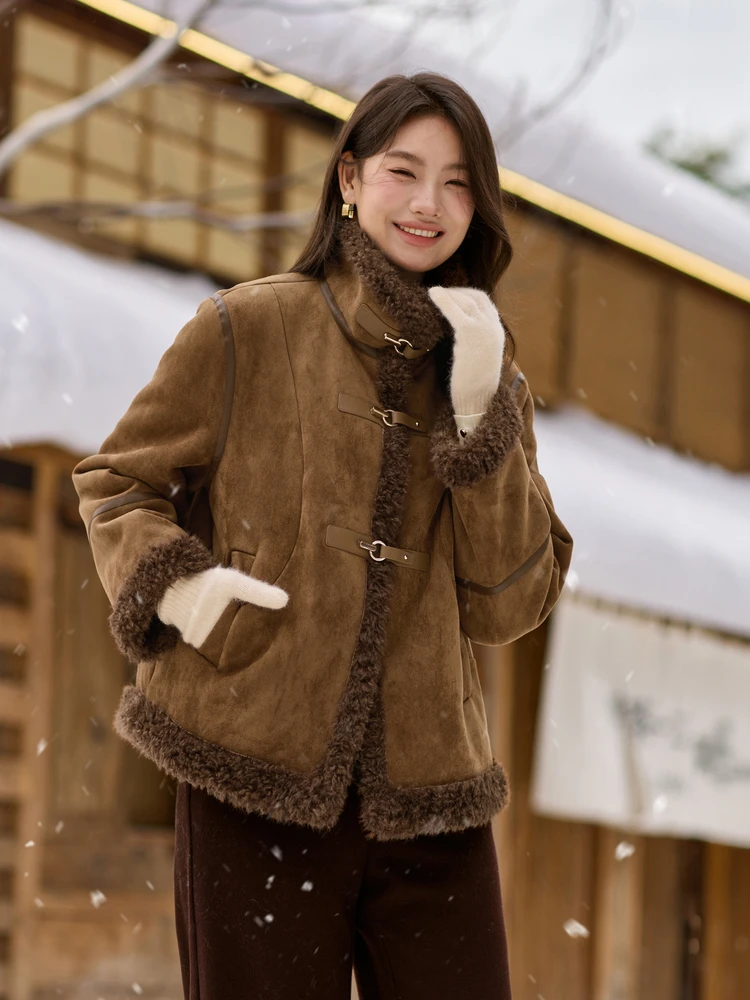 

Thiened Suede Fur Inteated Jaet Slim Fit Large Size Women's Winter Clothes New Sle Korean Version Commute Sle ket