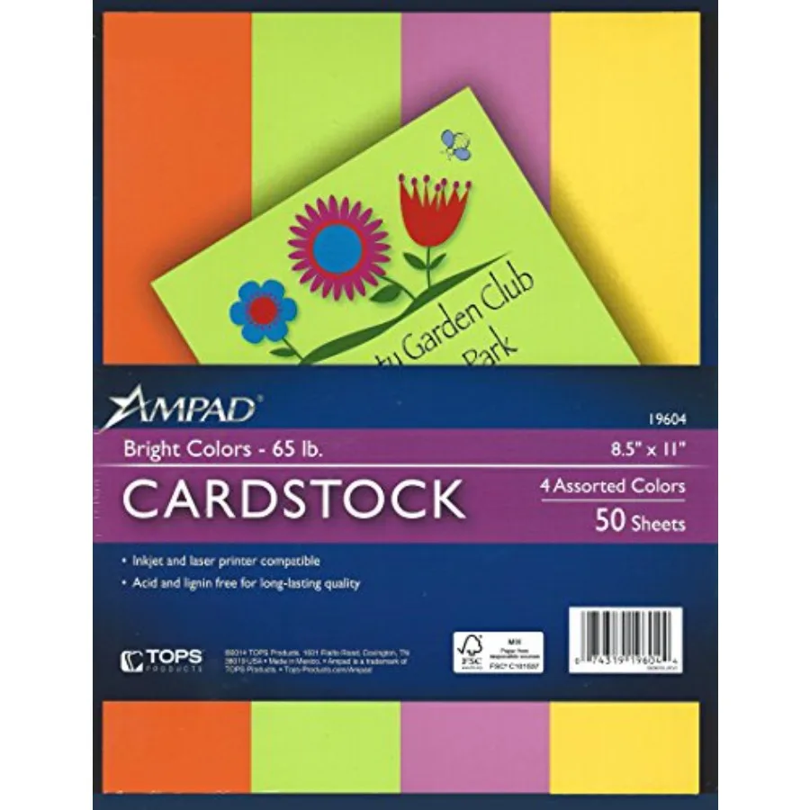 

Neon Bright Colors Printable Cardstock Paper 8 1/2x11 - Inkjet/Laser - 4 Colors - 50 Sheets