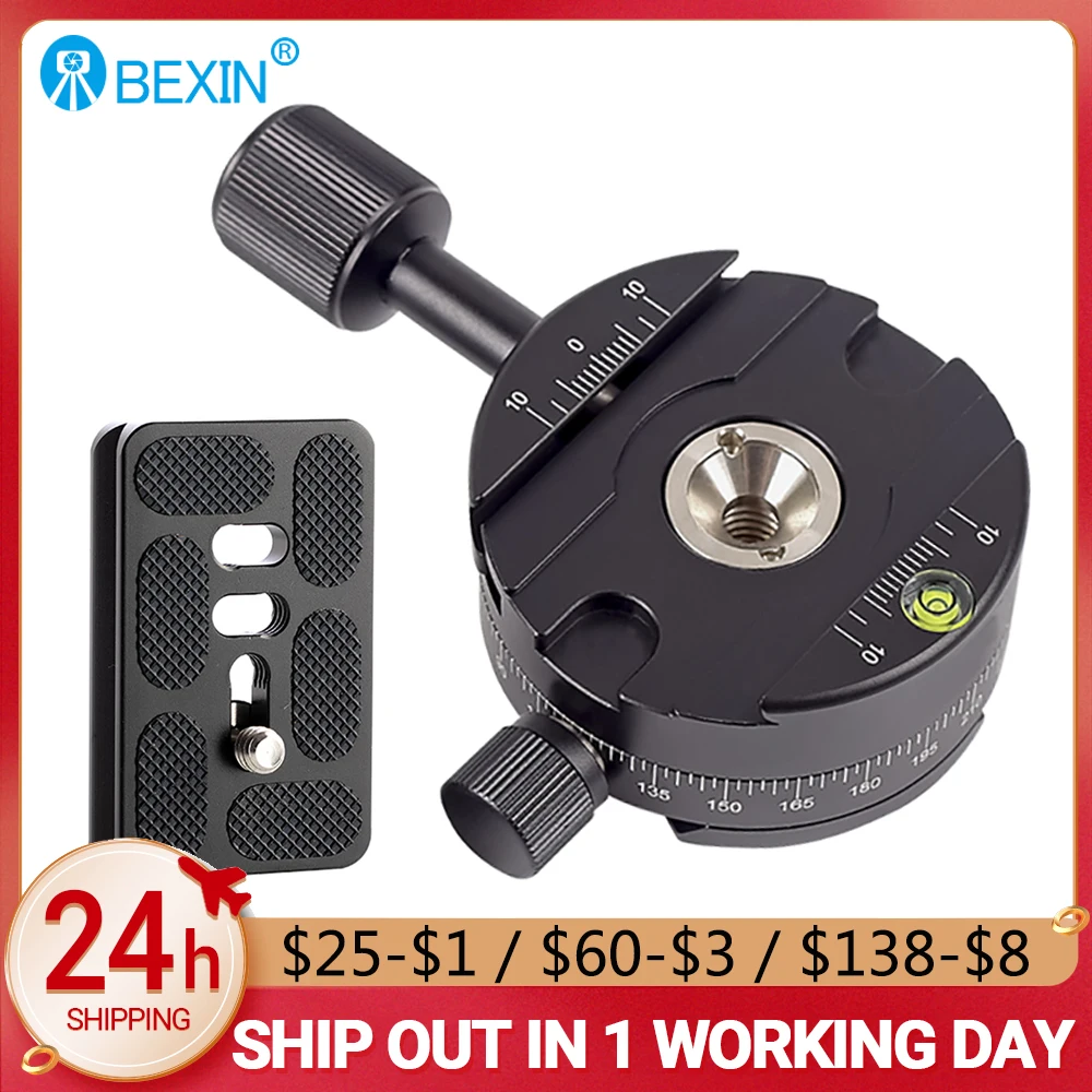 BEXIN 360° Tripod Head Camera Quick Release Clamp Panoramic Shooting Clamp Compatible with RRS/Arca-Swiss Quick Release Plate