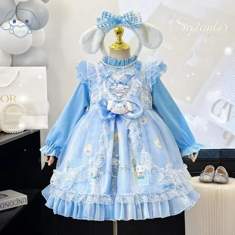 

Anime Cinnamoroll Girl Lolita Princess Dress Thickened Ball Gown with Bow Decoration Layered Kids Party Dress Holiday Gift
