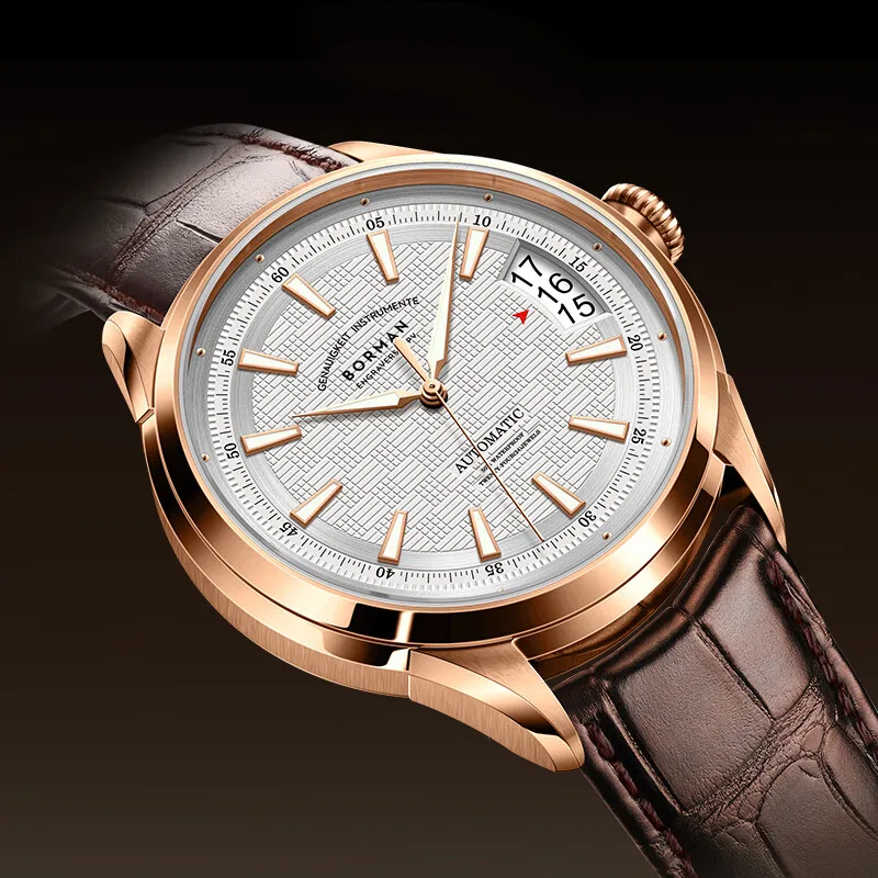 ساعة بورمان أوتوماتيكية للرجال 43.5 ملم ساعة يد ميكانيكية 50 متر مقاومة للماء ياقوت Lumious تاريخ شبكة الاتصال الهاتفي