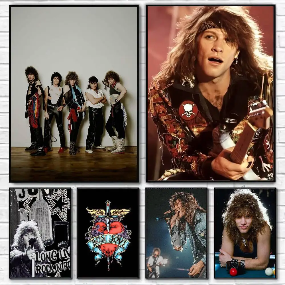 

B-Bon J-Jovi Vintage Rock Poster Self-adhesive Art Waterproof Paper Sticker Coffee House Bar Room Wall Decor