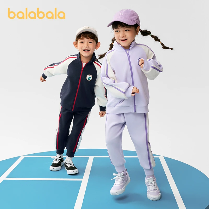 Balabala Children's Set Unisex Kids Long Sleeve Spring 2025 New Version Baby Color- Blocking Knitted Trendy Set