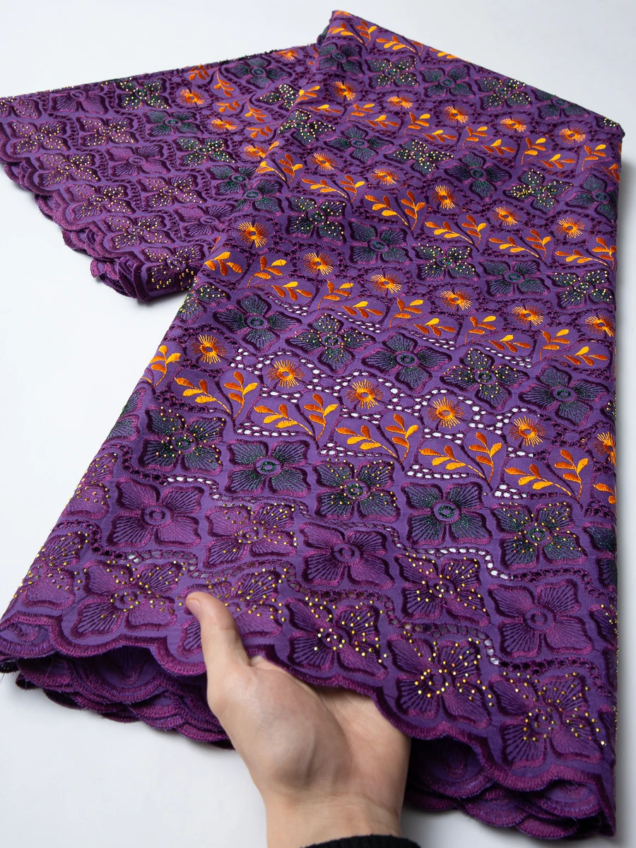 

Afrcian Cotton Lace Fabric Latest Nigerian Swiss Voile Lace In Switzerland Stones Sewing for Women Wedding Dresses,5yards TY4689